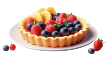 A cake with fruit on it and berries png