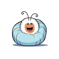 Cute and cheerful cartoon character in a soft blue cocoon with smiling face and antennae vector