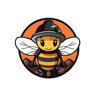 Cartoon bee character wearing a helmet with mountains in the background during daytime vector