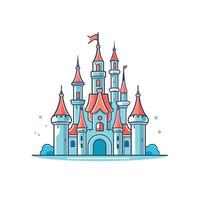design of a colorful fantasy castle with multiple towers and flags vector