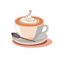 Warm beverage topped with whipped cream in cup vector
