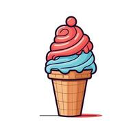 Swirled ice cream cone with vibrant colors enjoyed on a sunny day vector