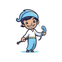 Young character holding a magical object in playful pose vector