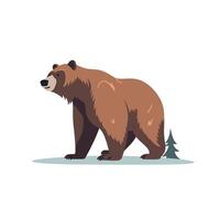 art of a brown bear standing in a serene forest setting, showcasing its natural beauty and strength in a minimalist style vector