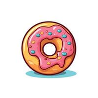 Colorful donut design with sprinkles and pink icing on a white background vector