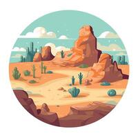 Landscape features colorful desert terrain with rock formations and cacti under a clear sky vector