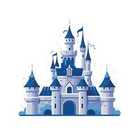 Enchanting blue castle design with tall towers and flags for a whimsical travel theme vector