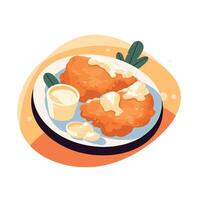 Delicious design showcasing crispy fried chicken with creamy sauce on a plate vector