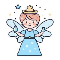 Fairy character holding potions in a whimsical setting vector
