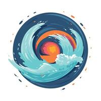 Vivid art showcasing dynamic waves swirling around a vibrant sun in a circular design vector