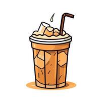 Refreshing iced coffee drink in a clear cup with ice and straw on a bright background vector