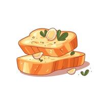 Slices of toasted bread topped with seeds and herbs in a vibrant art style vector