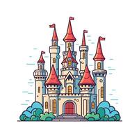Colorful castle with towers and flags in a fairy tale style vector