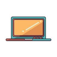 Laptop on a desk displaying a blank orange screen in a minimalistic workspace vector