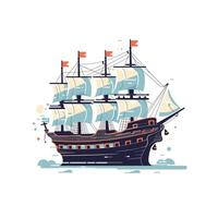 Historic sailing ship with multiple sails in action vector