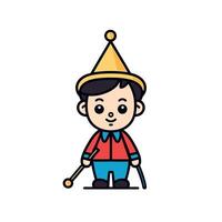 Pinocchio character standing with joyful expression vector