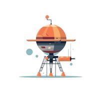 Rocket-like spacecraft exploring a fictional planet vector