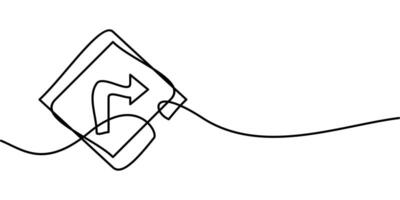 continuous line drawing of right turn traffic sign symbol. abstract line art illustration vector