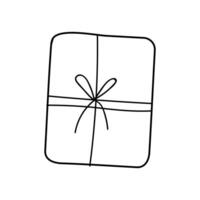 Simple line drawing of a rectangular gift with a bow vector
