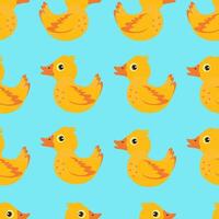 Bright yellow ducks swim in a playful pattern against a blue background in a cheerful design vector