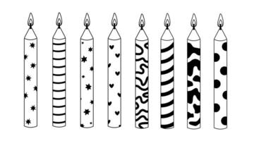 Colorful patterned candles arranged in a row for festive occasions vector