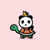 Cute turtles, pandas and snails enjoy the slow life vector