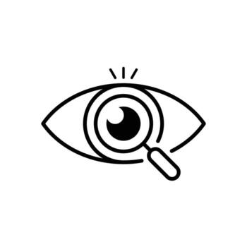 Magnifier with eye outline icon. Find icon, investigate concept symbol. Eye with magnifying glass. Appearance, aspect, look, view, creative vision icon for web and mobile vector