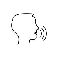 Voice control icon. Speak or talk recognition linear icon, speaking and talking command, sound commander or speech dictator head, illustration vector