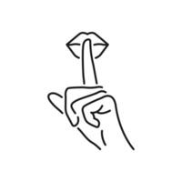 Please do quite pssst icon. Woman lips with finger showing silence sign. Do not disturb can be used for library infographic symbol. Editable illustration. Design on white background EPS 10 vector