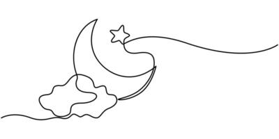 Moon continuous one line art drawing of white background vector