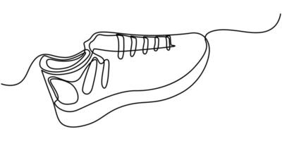 Sport Sneaker shoes in continuous line art drawing style sneakers are drawn with one line Sports shoes in a linear style vector