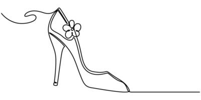 Elegant high heels shoes are drawn with one continuous line on a white background minimalist and fashionable illustration vector