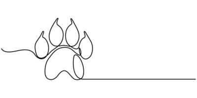 Dog footprint continuous one line drawing of minimal outline art vector