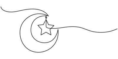 Moon and star drawn in continuous one line vector