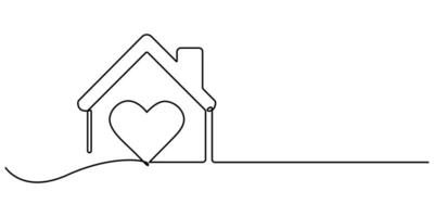 Heart a house drawn with one continuous line The concept of love in a family minimalist linear editable illustration vector