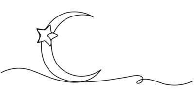 continuous one line drawing of moon and star symbol abstract line art illustration vector