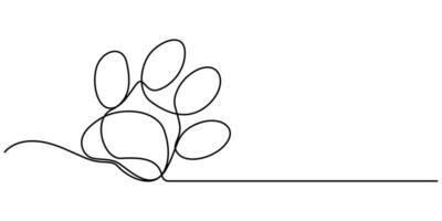 continuous one line drawing of dog paw prints abstract minimalist design vector