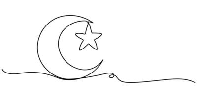 Continuous one line drawing of moon icon crescent moon for Ramadan isolated on white background vector