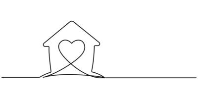 Love for home symbol in continuous line drawing style Line art of heart with house illustration Abstract background vector