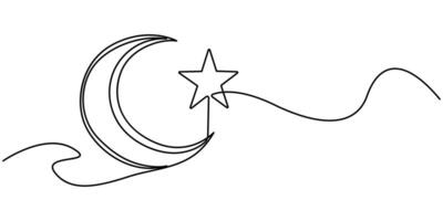 continuous one line drawing of moon icon with stars in retro style night sky symbol vector