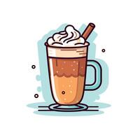 Creamy beverage with whipped topping and straw in a clear cup displayed on a light background vector