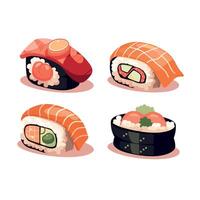 Variety of sushi rolls displayed on a simple background vector