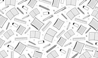 A black and white pattern with books and pens vector