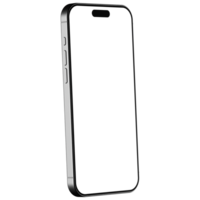 White smart phone 15 mockup template. Transparent . Blank screen. Frame only. Isometric png