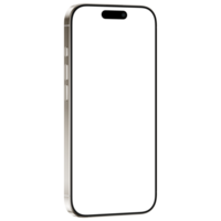 Natural titanium smart phone 16 mockup template. Transparent . Blank screen. Frame only. Isometric style png