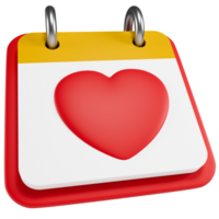 Stylized calendar with a red heart, isolated on transparent background png