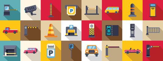 Underground parking lot icons set. Parking icon set representing secure parking management and access control vector