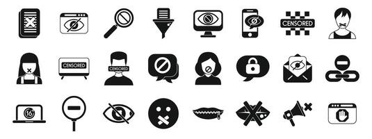Censorship icons set. Censorship icons showing forbidden speech, information control, and restricted access vector