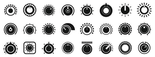 Volume control knobs icons set. Set of round control knobs, volume regulator, adjustment switch icons vector
