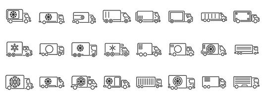 Car refrigerator icons set. Refrigerated trucks maintaining cold chain during delivery with snowflake icons vector